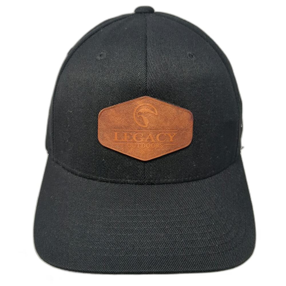 Branded Bills Fitted Hat Black XL Legacy Outdoors Leather Patch Flexfit Curved
